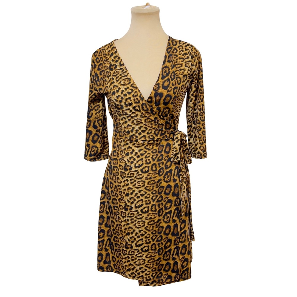 White Mark Womens Brown Cheetal Leopard Wrap Dress Size S